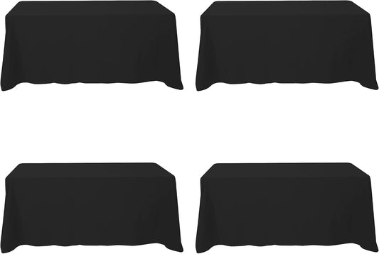 BRILLMAX 4 Pack Black Tablecloths for 6 Foot Rectangle Tables 90 x 132 Inch - 6ft Rectangular Bulk Linen Polyester Fabric Washable Cloth Cover for Wedding Reception Banquet Birthday Party