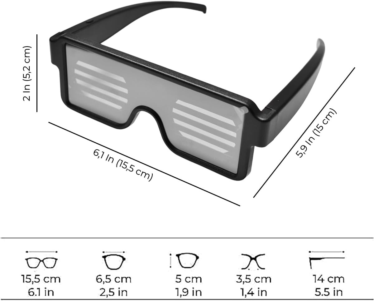 LED Glasses: Light Up Sunglasses with Long-Life Battery, Neon, 11 Patterns