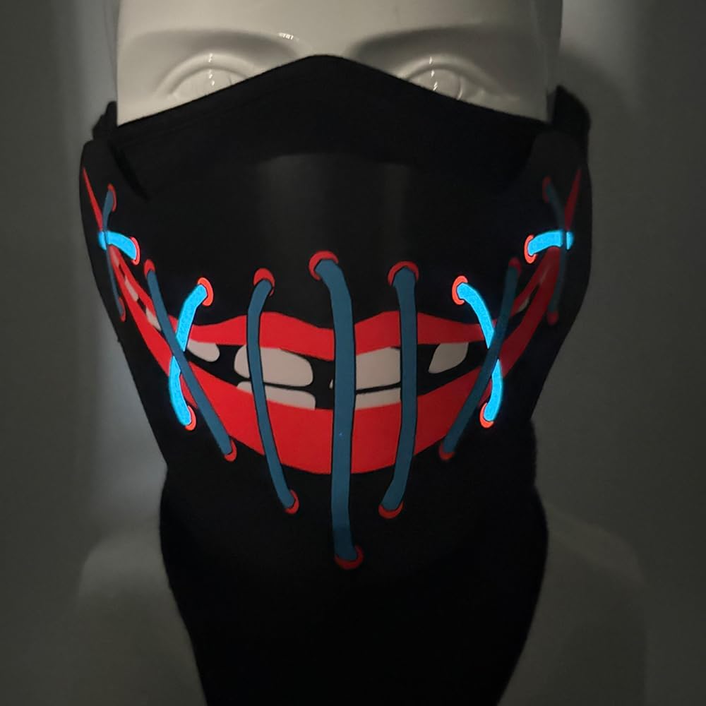 LED Halloween Mask Sound Reactive Light Up Mask Scary Masks for Costumes Cosplay,Music Party,Rave Events, EDC