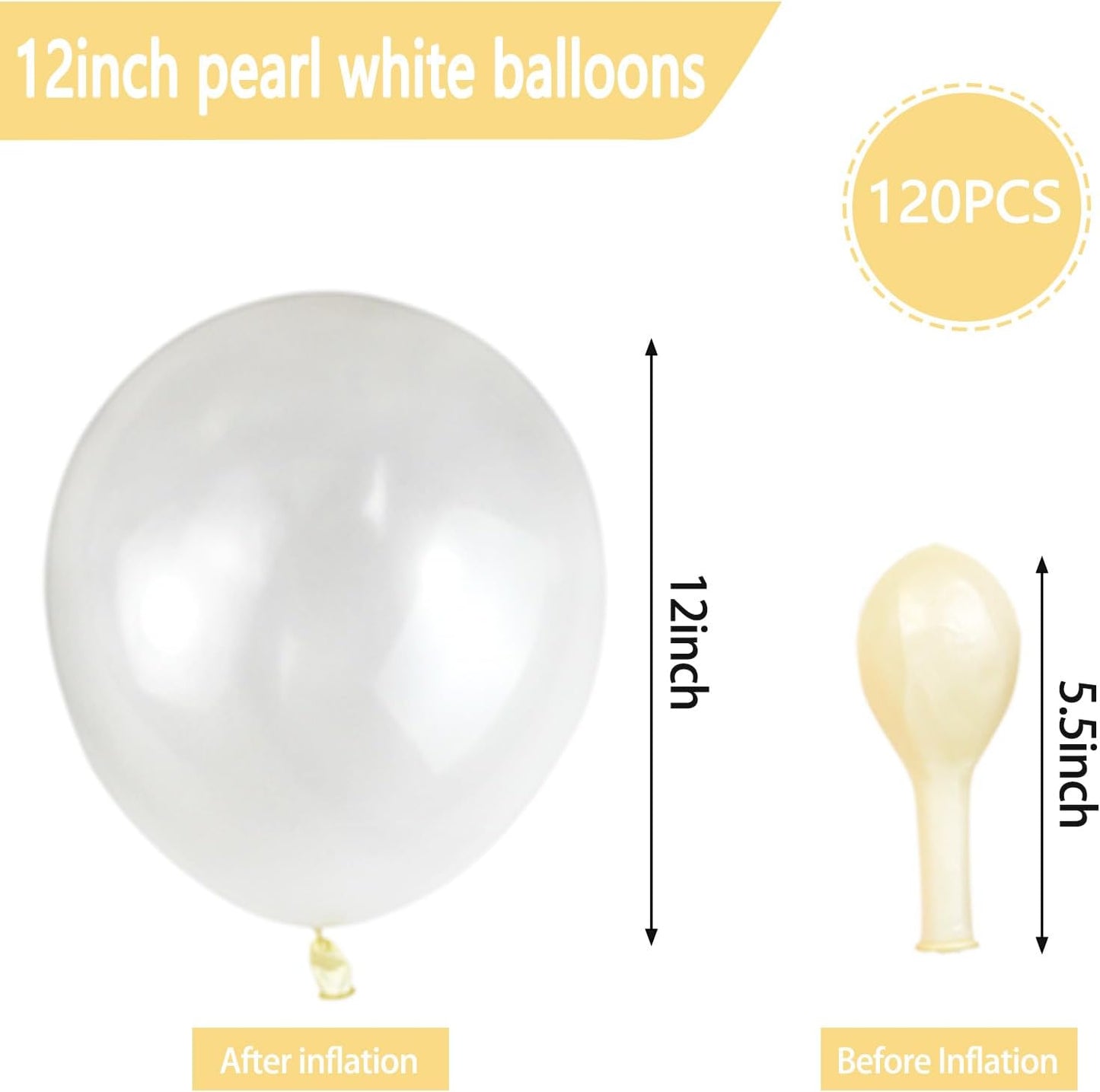 120 Pack Pearl White Balloons, Bright 12 inch Royal White Latex Party Balloons for Birthday Wedding Baby Shower Halloween.