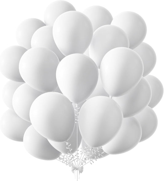 KALOR 12 Inch White Balloons, 50 Pcs Latex Helium Balloons for Kid's Birthday Party, Baby Shower, Wedding, Graduate Party Decorations