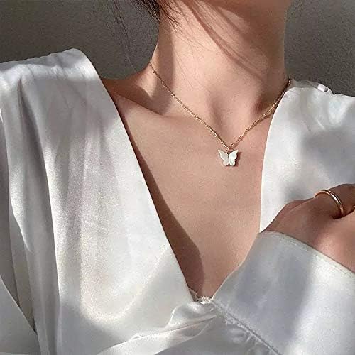9Pcs Bohemian Butterfly Pendant Necklace Set,Dainty Adjustable Acrylic Colorful Insect Chain Necklace Minimalist Choker Necklace for Women Lover Jewelry