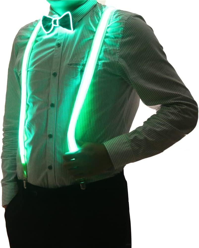 2 Pcs/Set, Light Up Men's LED Suspenders And Bow Tie, Perfect for Music Festival Halloween Costume Party, Christmas