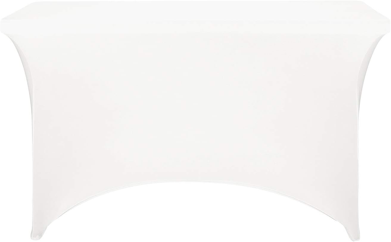 FORLIFE Fitted Spandex Table Cover - 4ft Rectangular, Stretch Patio Table Cover for Wedding, Banquet, Party (White)