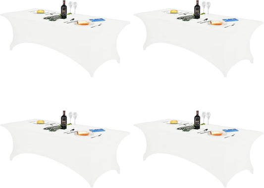 FORLIFE 4Pack Spandex Table Covers ，Fitted Tablecloth for Rectangular Tables, Stretch Patio Table Covers, Universal Spandex Table Cover for Wedding, Banquet, Party (8ft, White)