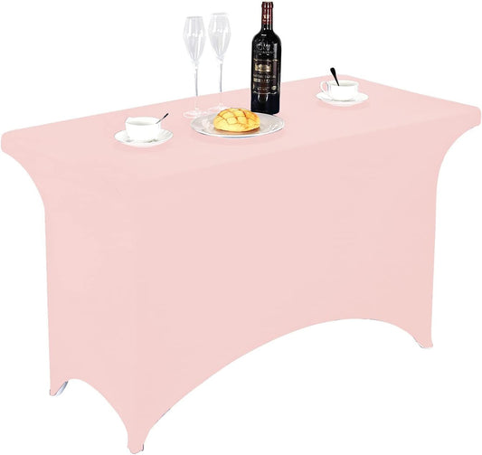 FORLIFE Spandex Table Covers，Fitted Tablecloth for Rectangular Tables, Stretch Patio Table Covers, Universal Spandex Table Cover for Wedding, Banquet, Party (4ft, Blush Pink)