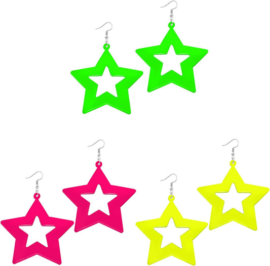 80s 90s Neon Earrings for Women Retro Cassette Tape Hoop Earring Candy Color Lightweight Acrylic Stud Dangle Earrings for 80S Costume Outfits Dancing Glow Party Accessories