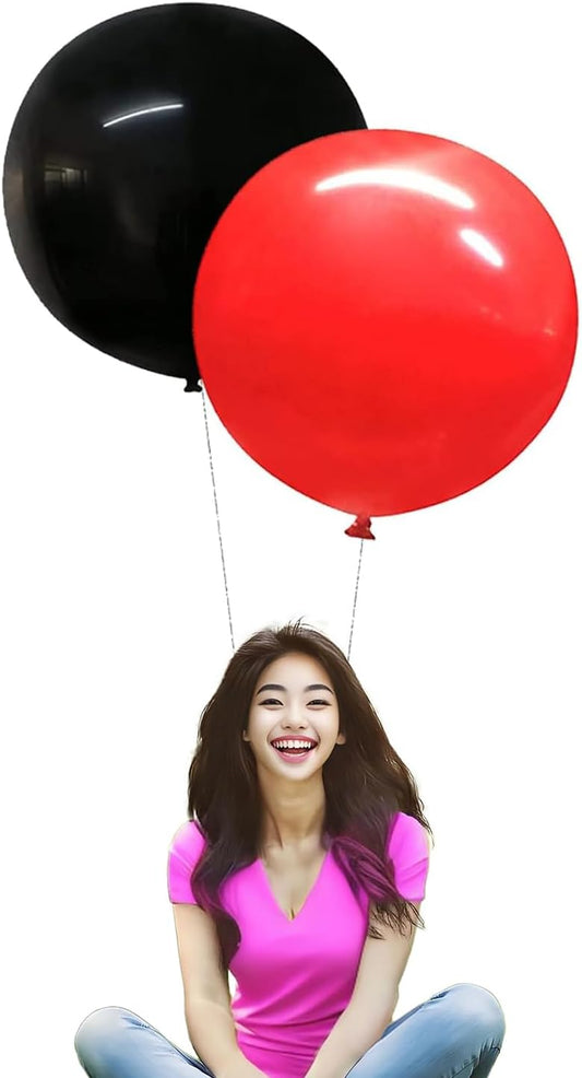 24 Inch Latex Round Balloons 10 Pack Black and Red Thick Giant Balloons for Photo Shoot Wedding Baby Shower Birthday Party Decorations by IN-JOOYAA