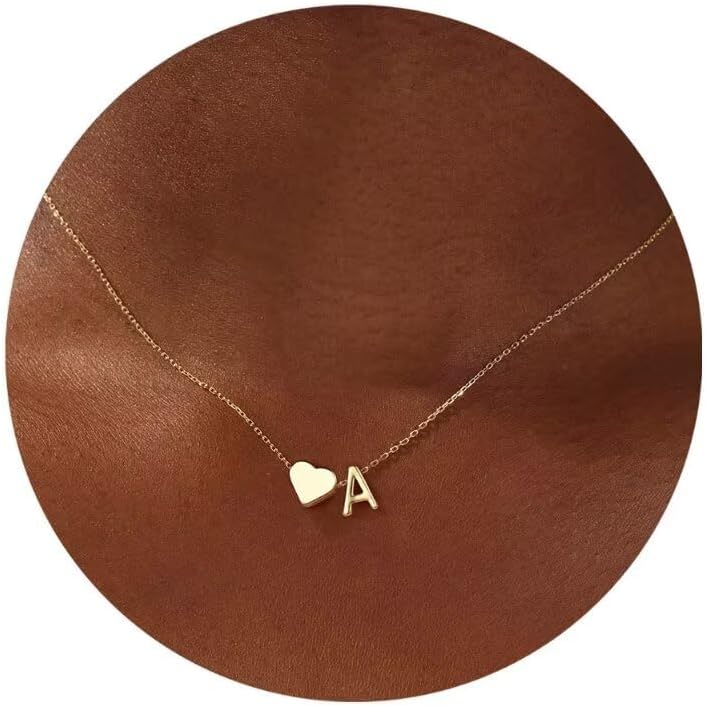 Turandoss Heart Initial Necklace for Women Teen Girls - 18K Gold Plated Letter A-Z Pendant Necklace Dainty Heart Necklaces Tiny Initial Necklaces Birthday Gifts for Women Jewelry