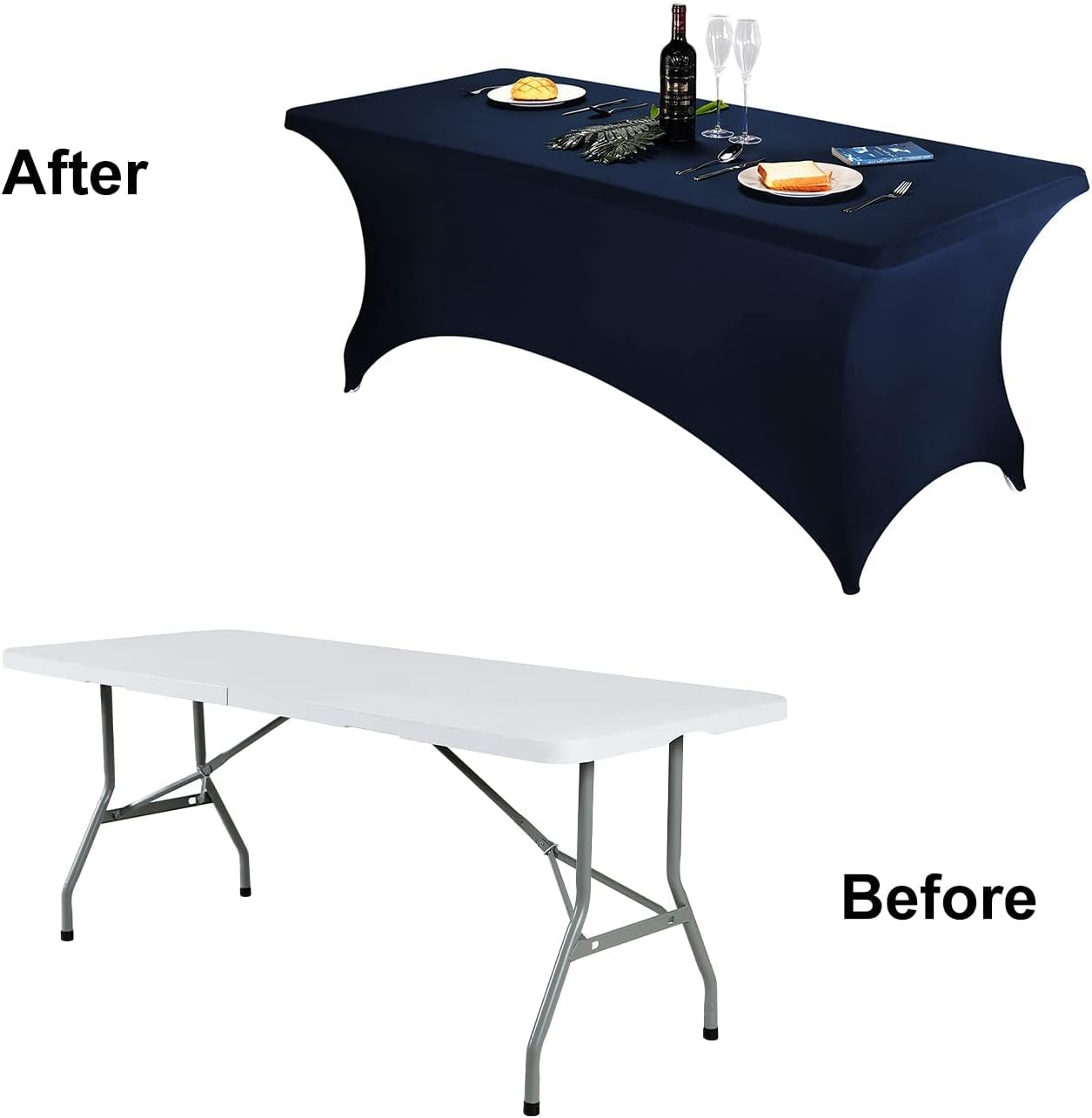 FORLIFE 4Pack Spandex Table Covers, Fitted Tablecloth, 8ft Stretch Patio Universal Spandex Table Cover for Wedding, Banquet, Party - Navy