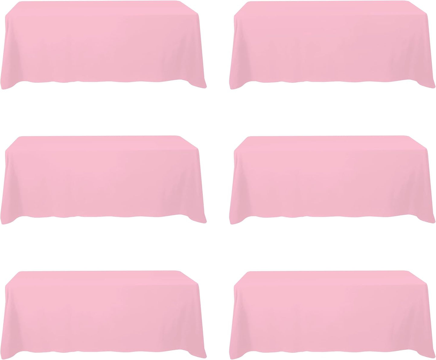 BRILLMAX 6 Pack Pink Tablecloths for 8 Foot Rectangle Tables 90 x 156 Inch - 8ft Rectangular Bulk Linen Polyester Fabric Washable Cloth Cover for Wedding Reception Banquet Birthday Party