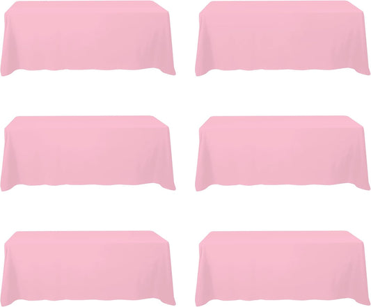 BRILLMAX 6 Pack Pink Tablecloths for 8 Foot Rectangle Tables 90 x 156 Inch - 8ft Rectangular Bulk Linen Polyester Fabric Washable Cloth Cover for Wedding Reception Banquet Birthday Party