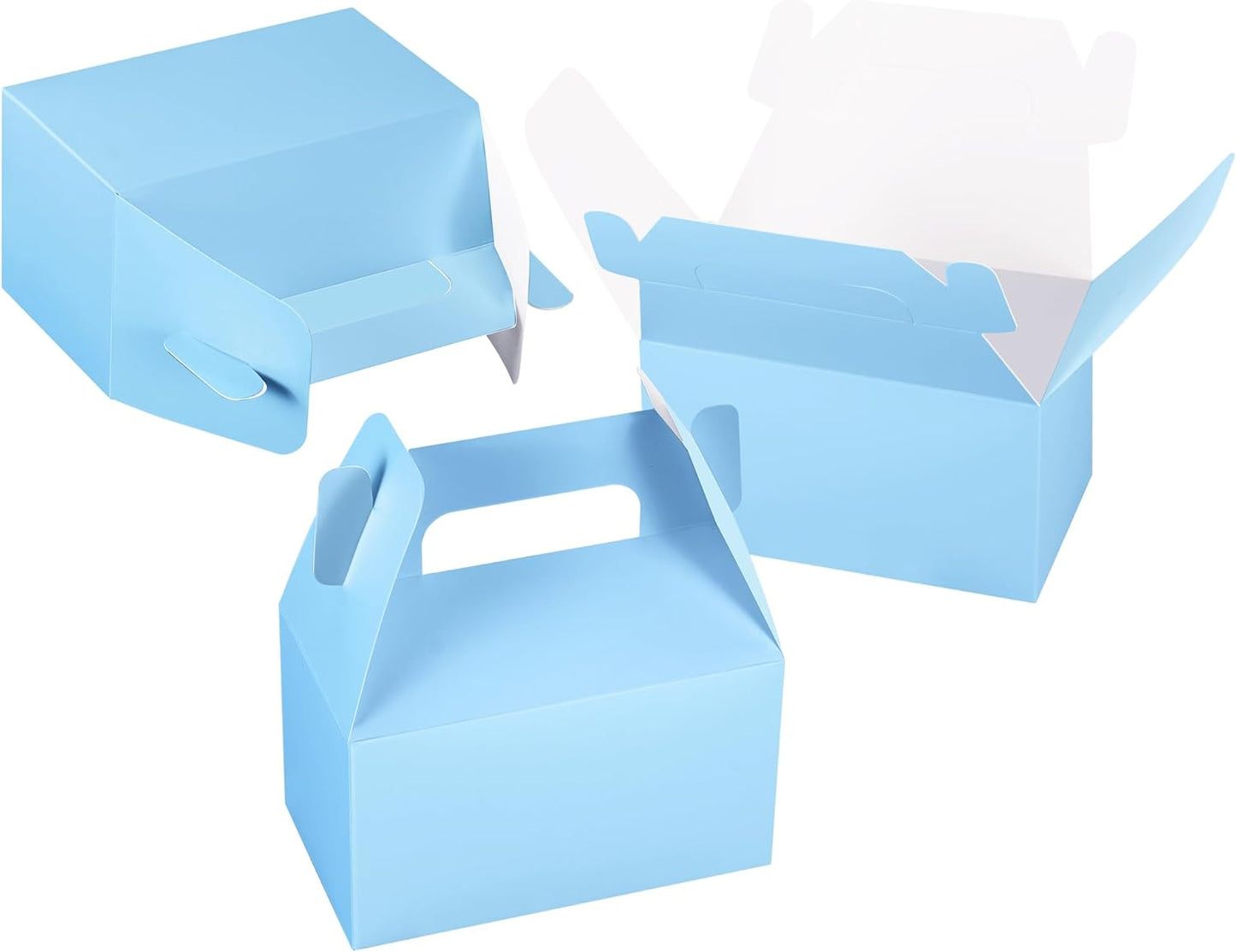 XAGLVV 24 Pack Blue Gable Boxes with Handles 6.2x3.5x3.5 Inch Paper Party Favor Gift Box for Baby Boy Showers wonderland party beach theme favors