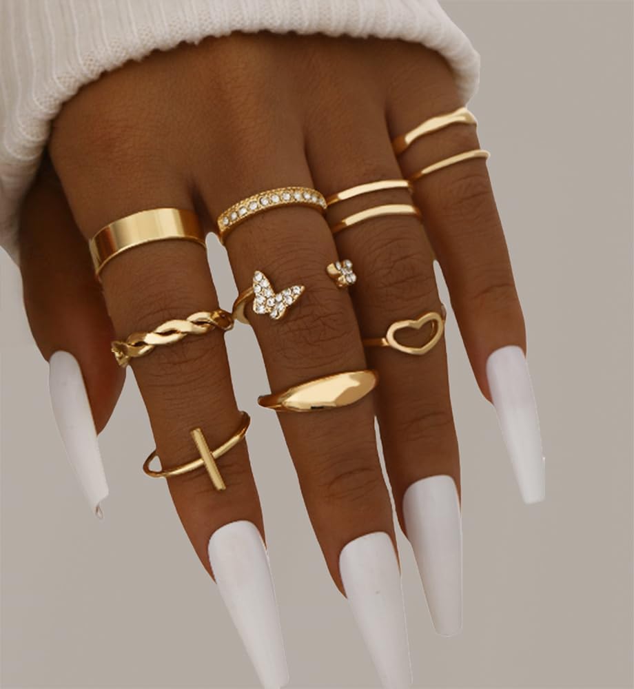 iF YOU 25 Pcs Gold Knuckle Ring Set for Women, Chunky Stackable Finger Midi Rings, Silver Simple Stacking Cute Rings Pack Trendy Stuff Jewelry Gift