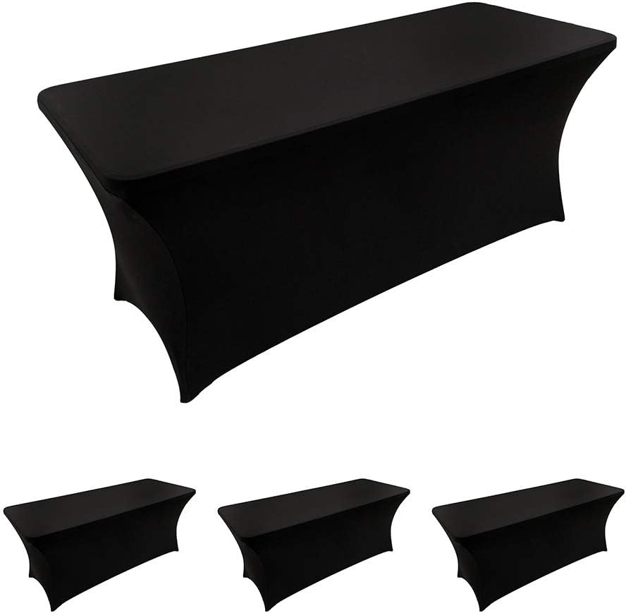 LZY 4 Pack Spandex Table Covers 6 Feet, Stretch/Fitted Table Covers for 6 Feet Folding Table, Rectangular Spandex Table Cloths for Wedding Party or Event (6FT-4PCS, Black)