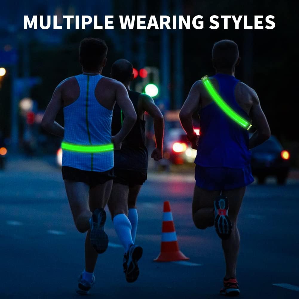 LED Reflective Running Gear,High Visibility Reflective Belt Sash with Safety Light,USB Rechargeable Adjustable Size Night Accessories for Night Outdoor Running