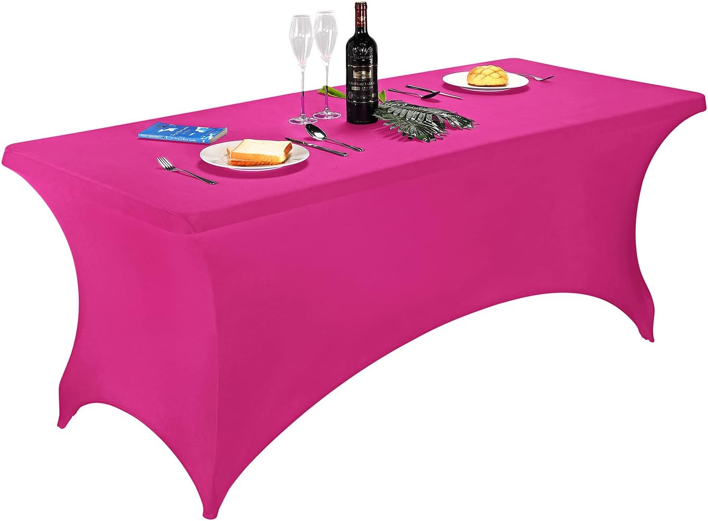 LZY Spandex Table Covers 6 Feet, Stretch/Fitted Table Covers for 6 Feet Folding Table, Rectangular Spandex Table Cloths for Wedding Party or Event (6FT-2PCS, Fuchsia)