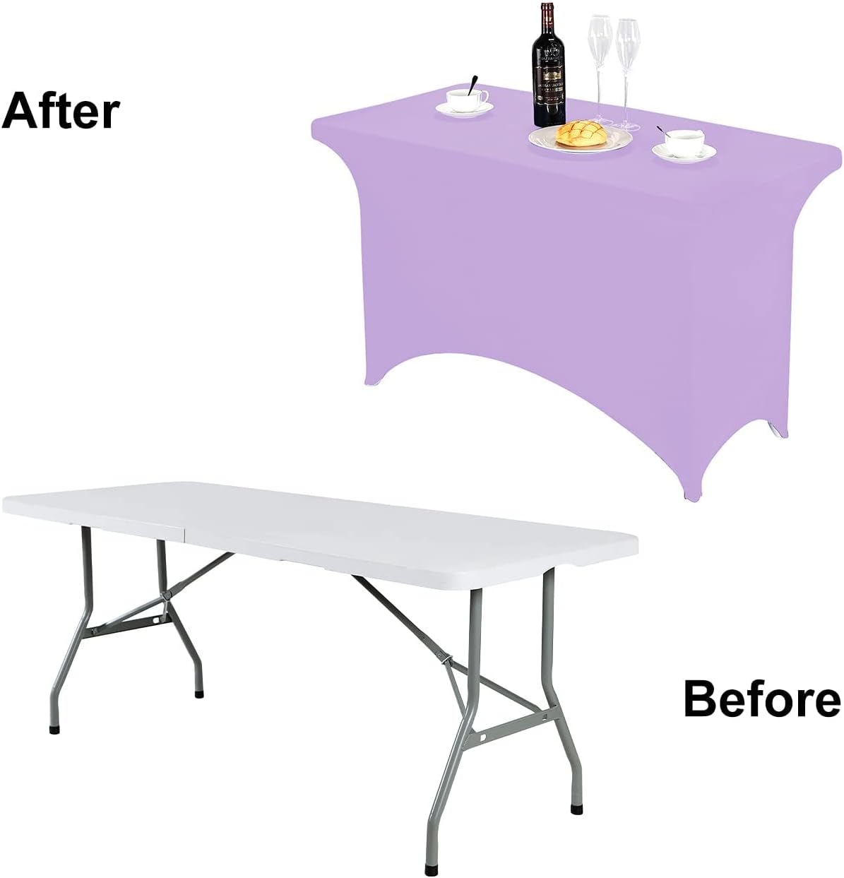 FORLIFE Spandex Table Covers - Fitted 4ft Rectangular Tablecloth, Stretch Patio Table Cover for Wedding, Banquet, Party - Lavender