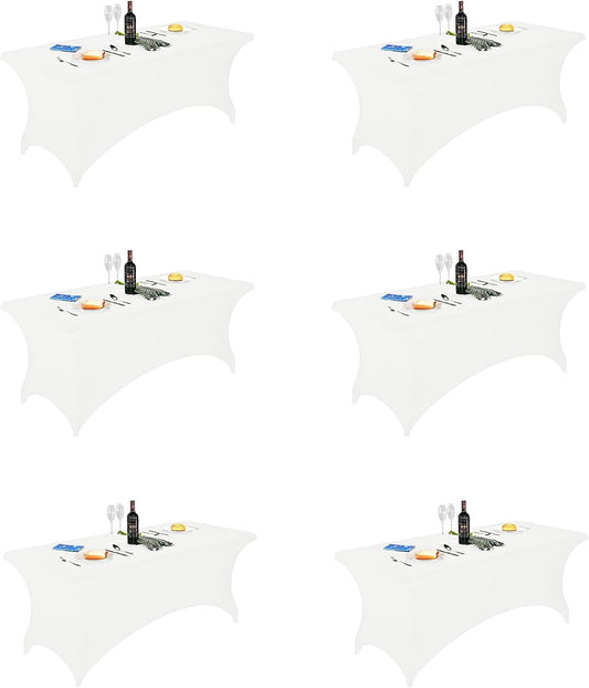 FORLIFE 6Pack Spandex Table Covers 6ft，Fitted Tablecloth for 6ft Rectangular Tables, Stretch Patio Table Covers, Universal Spandex Table Cover for Wedding, Banquet, Party - White