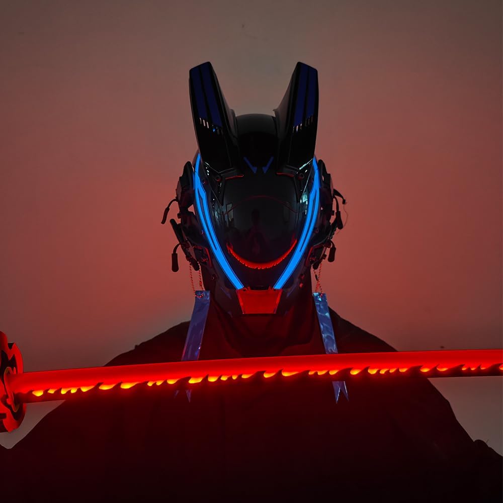 KYEDAY Punk Mask for Men,LED Mask for Women,Futuristic Punk Techwear, Cosplay Halloween Fit Party Music Festival Accessories