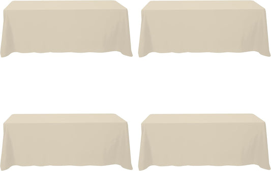 BRILLMAX 4 Pack Beige Tablecloths for 8 Foot Rectangle Tables 90 x 156 Inch - 8ft Rectangular Bulk Linen Polyester Fabric Washable Cloth Cover for Wedding Reception Banquet Birthday Party