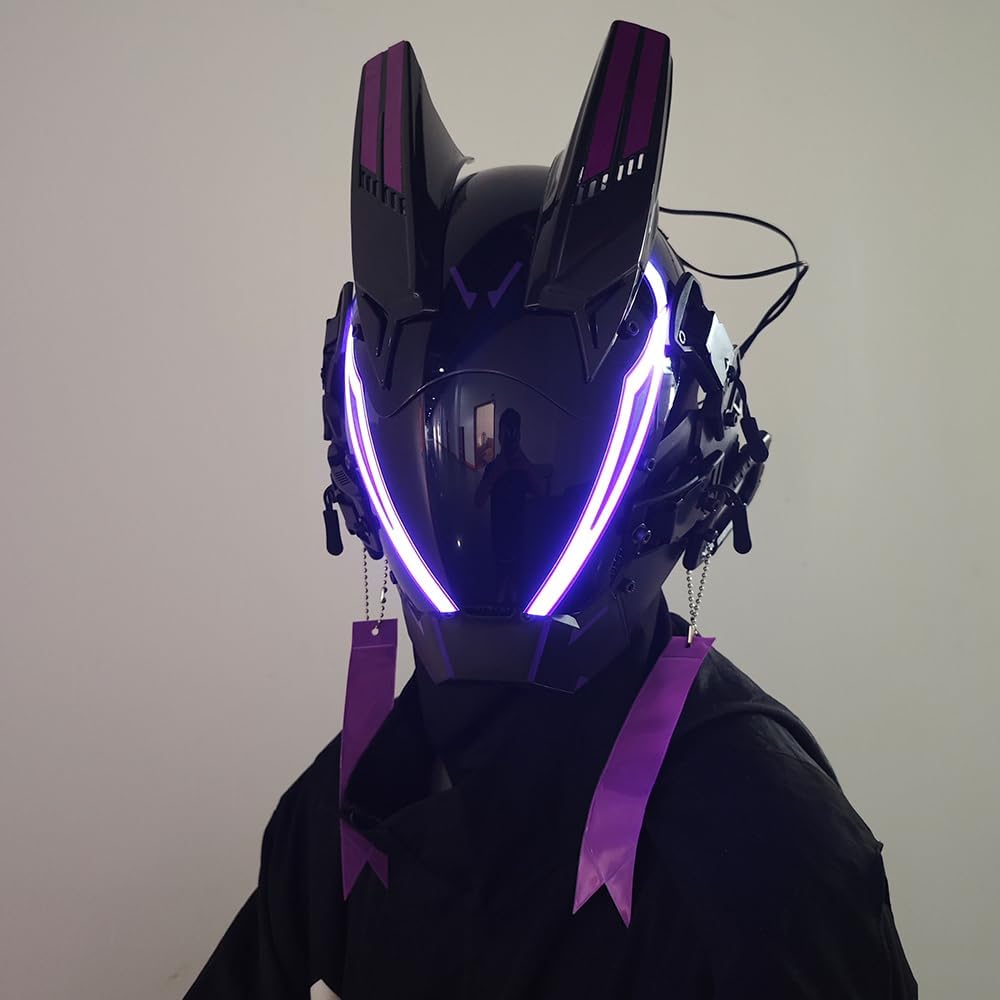 KYEDAY Punk Mask for Men,LED Mask for Women,Futuristic Punk Techwear, Cosplay Halloween Fit Party Music Festival Accessories