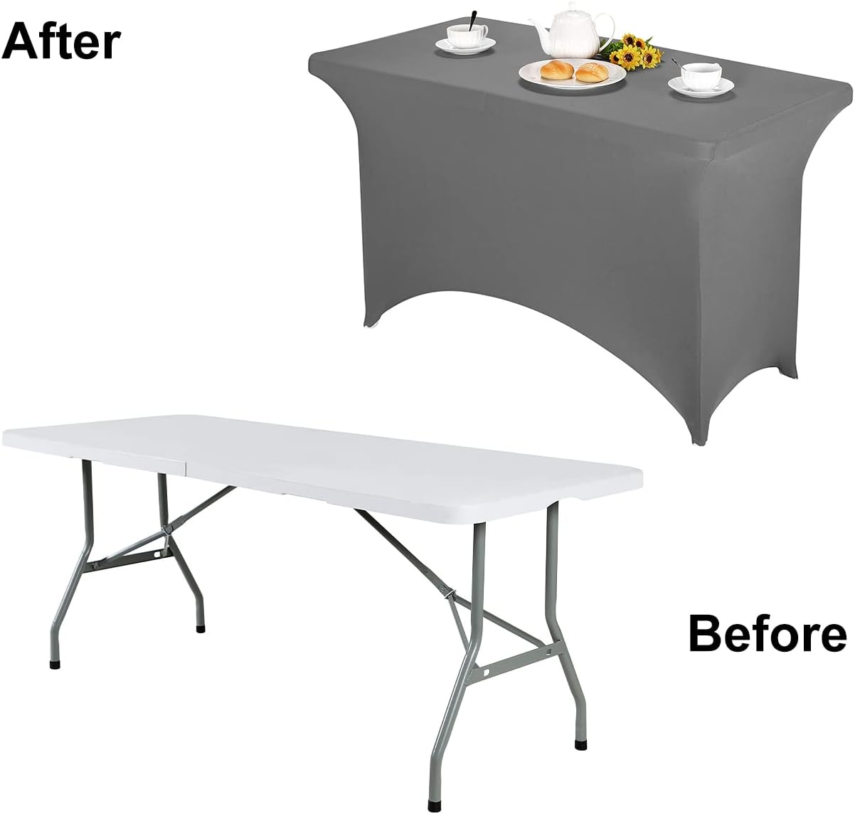 FORLIFE Spandex Table Cover - Fitted 4ft Rectangular Tablecloth, Stretch Patio Cover, Universal for Wedding, Banquet, Party (Gray)