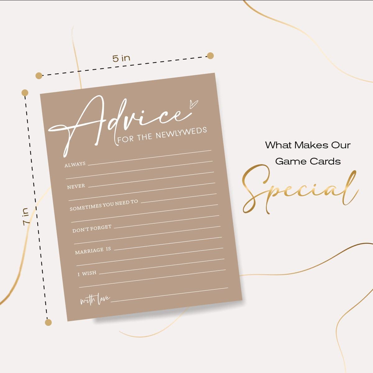 Bridal Shower Advice Cards for Newlyweds - 25 Guests Engagement Party Game, Minimalist Brown Wedding Party Supplies - D01