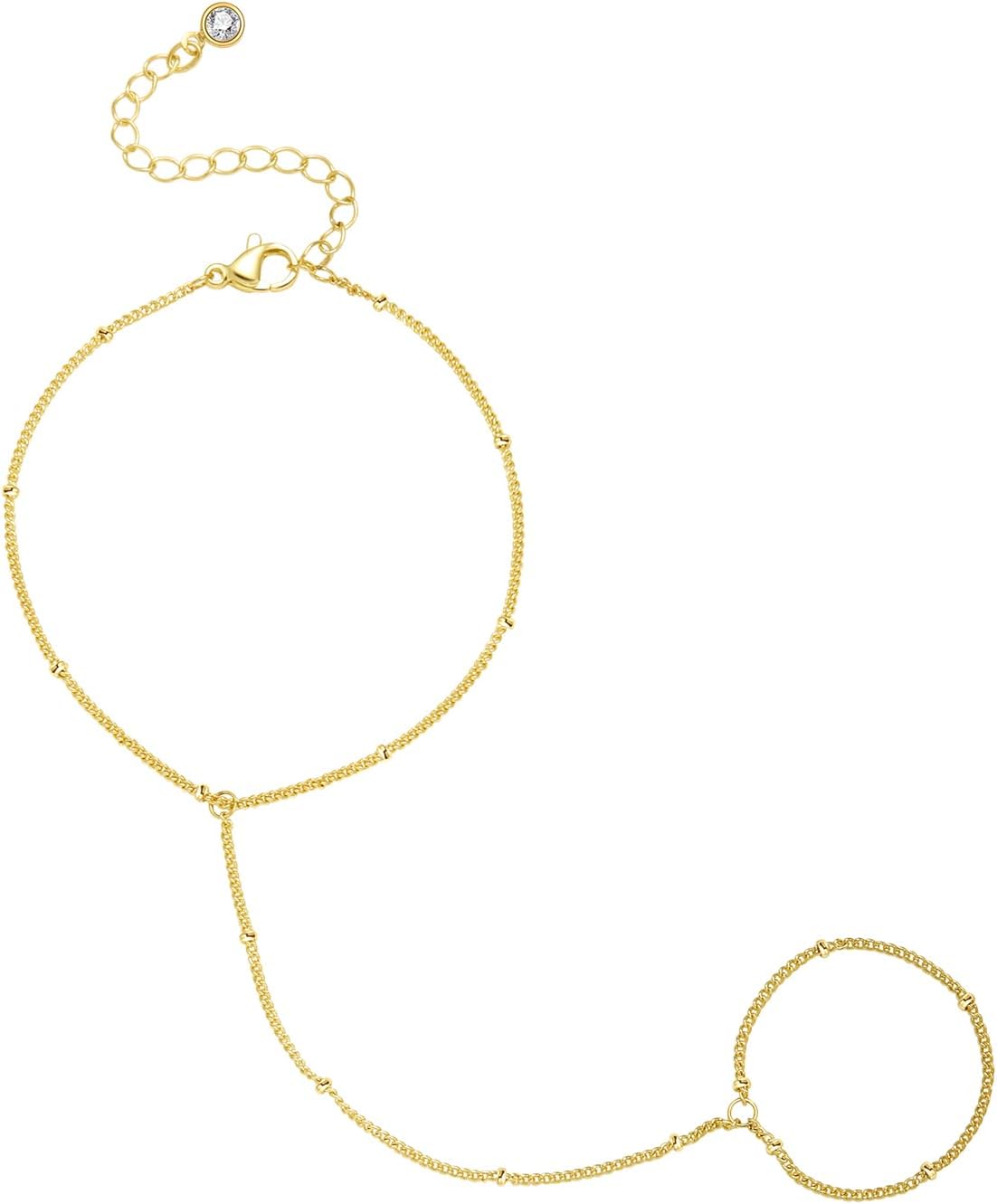 Listine Hand Chain Bracelet 14K Gold Plated Ring Bracelet Hand Chain Trendy Stuff for Women Dainty Hand Bracelets with Finger Ring Hand Jewelry for Women