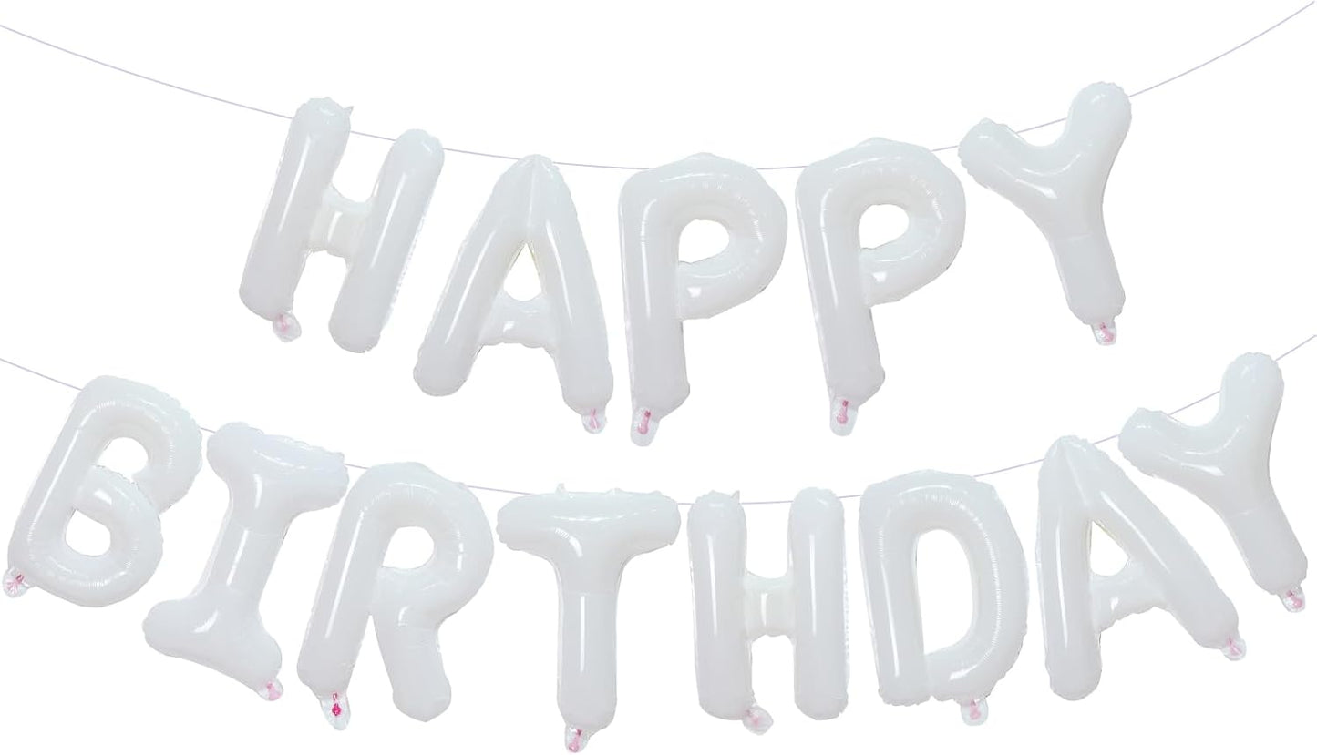 KALOR White Happy Birthday Balloons Banner, 16 Inch Mylar Foil Letters Balloon Sign for Women, Men, Boys & Girls Kids Birthday Decorations Photo Backdrop
