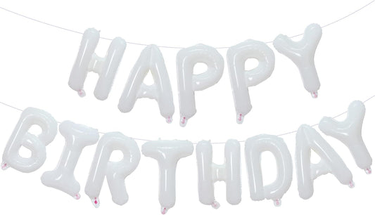 KALOR White Happy Birthday Balloons Banner, 16 Inch Mylar Foil Letters Balloon Sign for Women, Men, Boys & Girls Kids Birthday Decorations Photo Backdrop