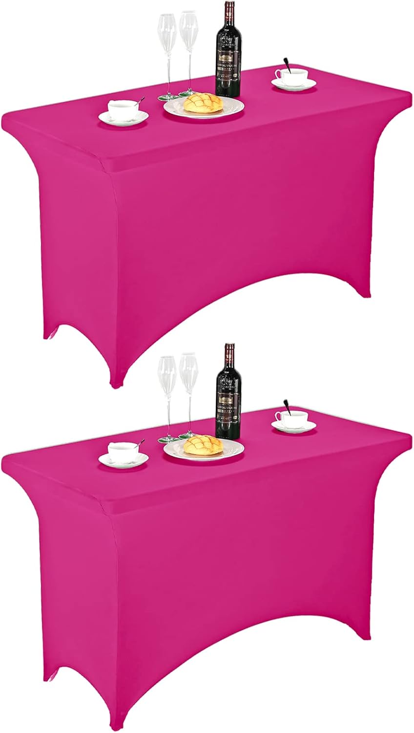 FORLIFE 2Pack Spandex Table Covers，Fitted Tablecloth for Rectangular Tables, Stretch Patio Table Covers, Universal Spandex Table Cover for Wedding, Banquet, Party (4ft, Fuchsia)