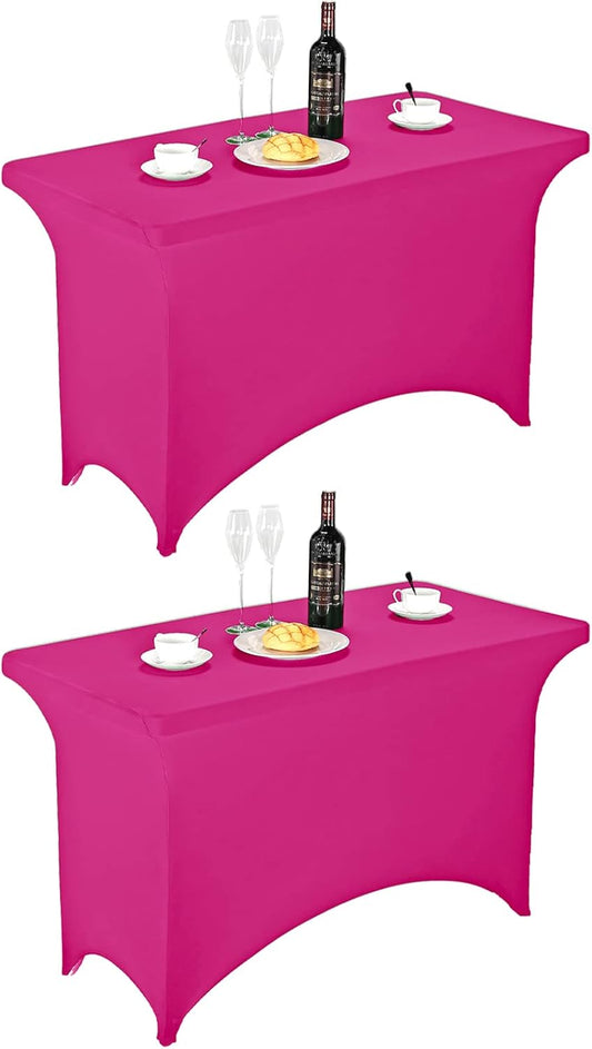 FORLIFE 2Pack Spandex Table Covers，Fitted Tablecloth for Rectangular Tables, Stretch Patio Table Covers, Universal Spandex Table Cover for Wedding, Banquet, Party (4ft, Fuchsia)