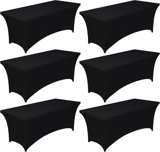 Pureegg Spandex Tablecloth 4ft - 6 Pack, Fitted and Stretch Table Cover for Rectangle Tables, Wrinkle-Resistant and Secure Fabric for Outdoor, Picnic, Party, Wedding, Banquet and Birthday, Black