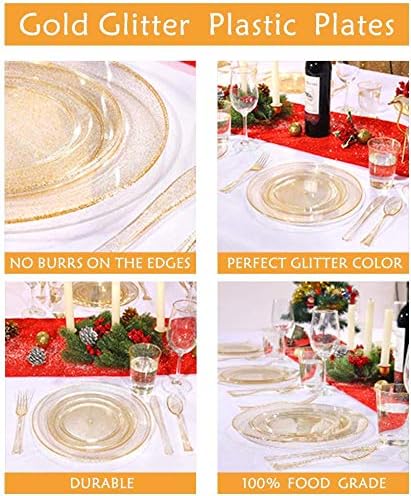 Liacere 100Pieces Gold Plastic Plates-Disposable Gold Glitter Plates-10.25inch Premium Plastic Dinner Plates for Wedding & Parties & Thanksgiving