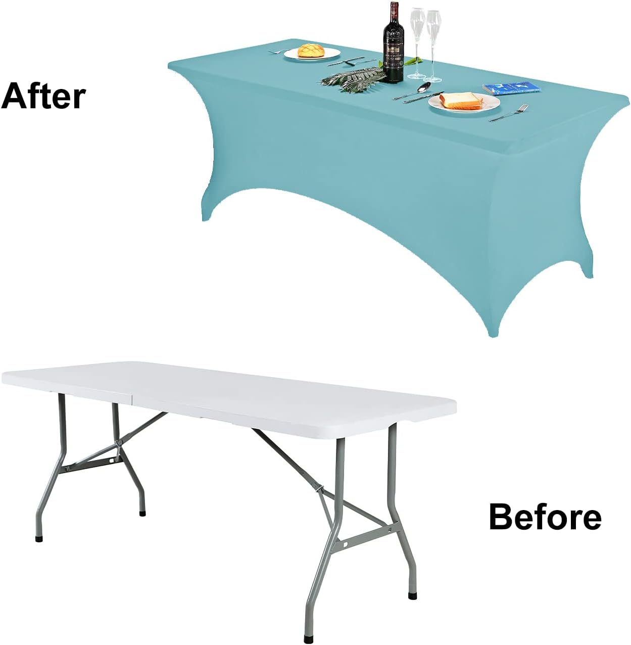 FORLIFE Spandex Table Cover，Fitted Tablecloth for Rectangular Tables, Stretch Patio Table Covers, Universal Spandex Table Cover for Wedding, Banquet, Party (8ft, Aqua)