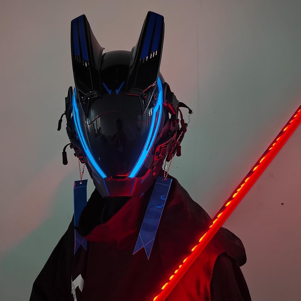 KYEDAY Punk Mask for Men,LED Mask for Women,Futuristic Punk Techwear, Cosplay Halloween Fit Party Music Festival Accessories