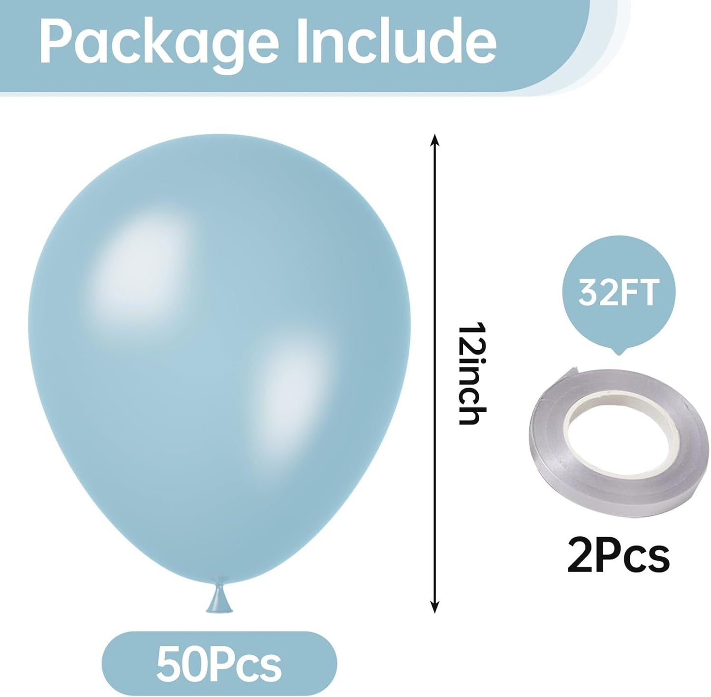 KALOR 12 Inch Pearl Blue Balloons, 50 Pcs Shiny Latex Helium Balloons for Kid's Birthday Party, Baby Shower, Wedding, Graduate Party Decorations