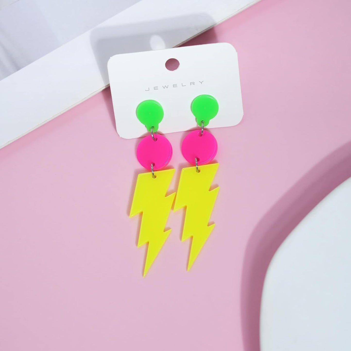 80s Neon Earrings for Women Acrylic Lightning Bolt Drop Earrings Retro 80s 90s Glow Party Accessories Neon Jewelry for Halloween Costume Outfit