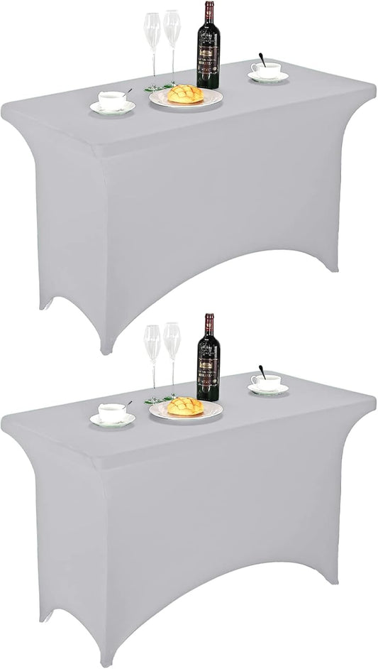 FORLIFE 2Pack Spandex Table Covers，Fitted Tablecloth for Rectangular Tables, Stretch Patio Table Covers, Universal Spandex Table Cover for Wedding, Banquet, Party (4ft, Silver)
