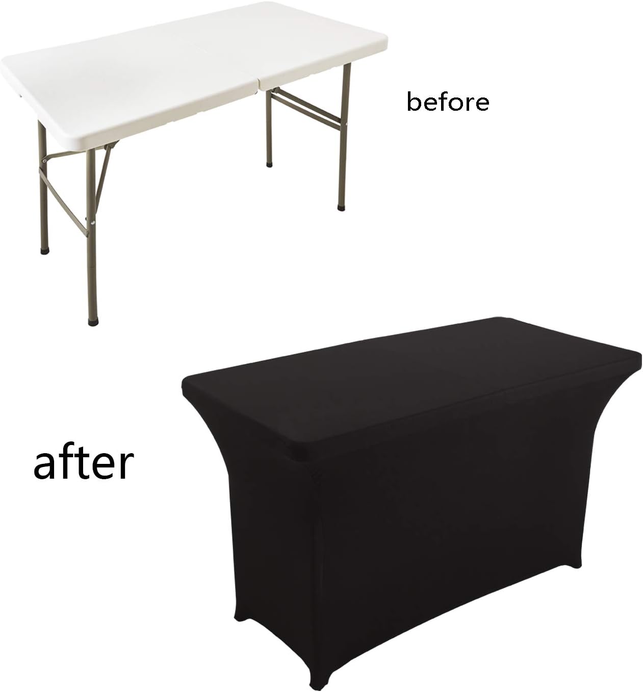 LZY Spandex Fitted Stretch Table Cover for 4ft or 6ft or 8ft Folding Table, Rectangular Cocktail Tablecloth, Perfect for Party or Banquet (4FT Black)