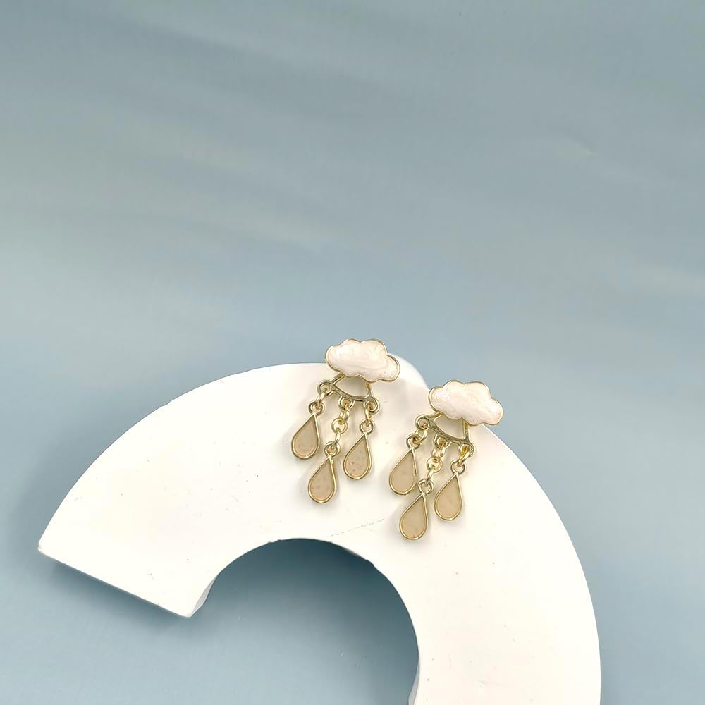 Fun Raindrop Cloud Earrings for Women Blue Rain Cloud Earrings Teardrop Tassel Dangle Earrings Interesting Weather Jewelry