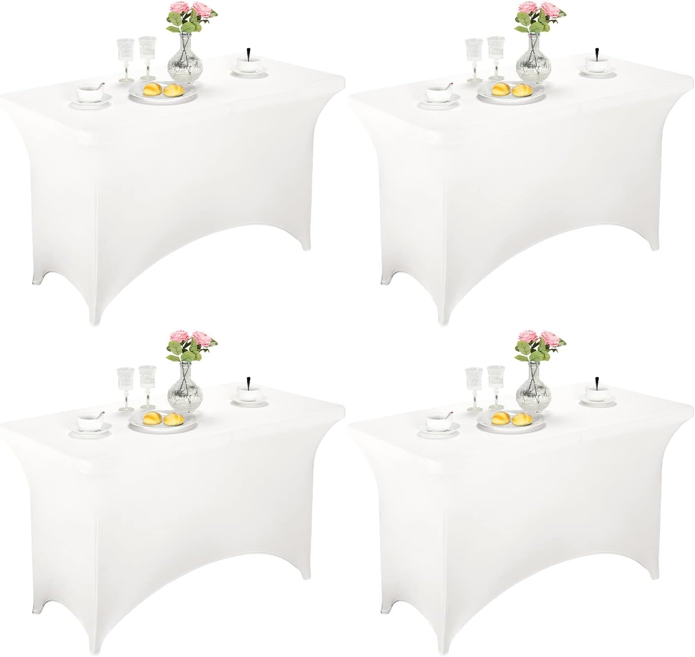 FORLIFE Spandex Table Covers - Fitted 4ft Rectangular Tablecloths, Patio Table Covers, Universal for Wedding, Banquet, Party (White)
