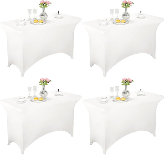 FORLIFE Spandex Table Covers - Fitted 4ft Rectangular Tablecloths, Patio Table Covers, Universal for Wedding, Banquet, Party (White)