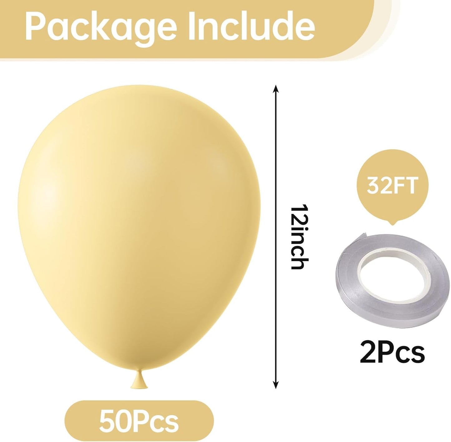 KALOR 12 Inch Pastel Yellow Balloons, 50 Pcs Latex Helium Macaron Balloons for Kid's Birthday Party, Baby Shower, Wedding, Graduate Party Decorations