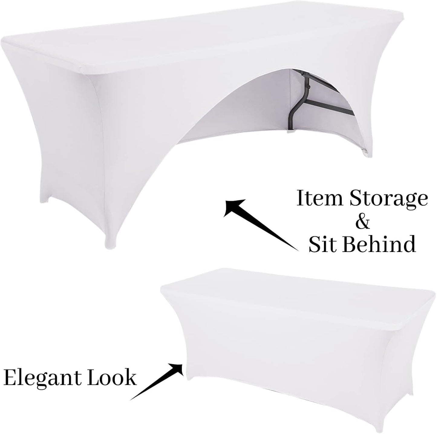 Spandex Table Cover 4 ft. Fitted Polyester Tablecloth Stretch Table Cover Table Topper Open Back - White