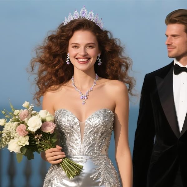 Kamirola Tiaras and Crowns for Women,Tiaras Earrings Necklace, Crystal Bridal Jewelry Set, Costume Party Halloween Prom Pageant Jewelry for Women(TR45)