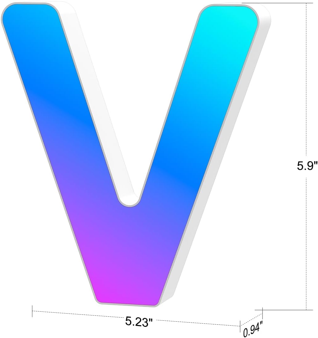 Light Up Letters Marquee Letter - Music Sync RGB Color Changing LED Lights Letter Logo Game Lights for Girls Women Party Birthday Christmas Valentine's Day Wall Desktop Decoration (MRGB-V)