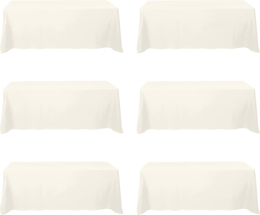 BRILLMAX 6 Pack Ivory Tablecloths for 8 Foot Rectangle Tables 90 x 156 Inch - 8ft Rectangular Bulk Linen Polyester Fabric Washable Cloth Cover for Wedding Reception Banquet Birthday Party