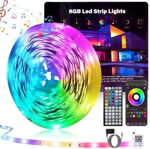 100FT Led Lights for Bedroom, Color Changing RGB Led Strip Lights Indoor, Music Sync Led Light Strip with Remote and App Control, DIY Led lights for Room Home Decor Ambient Lighting (1*100FT)